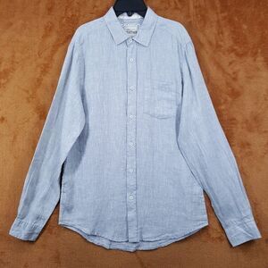 HERITAGE Shirt Mens Medium Gray Long Sleeve Button Up 100% Linen